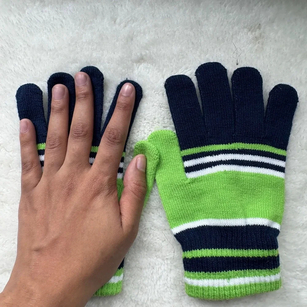 Seattle Seahawks Striped Gloves Green Blue White Knit Winter Gloves
